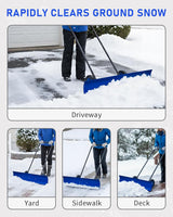 Outvita Wheeled Snow Plow Shovel with 29-Inch Wide by 18-Inch Long Blade, Adjustable Angle and Height, Padded Handle for Driveways and Pavement, Yellow