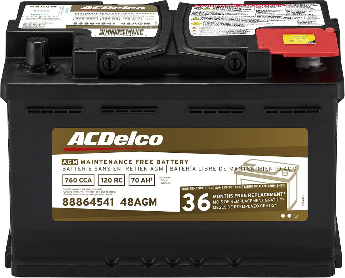 ACDelco Gold 48AGM Automotive Battery, BCI Group 48 AGM Construction with a 36 Month Warranty, Black