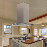 FIREGAS 36-Inch Island Range Hood with 450 CFM Ventilation, Chimney, Tempered Glass, 4 LED Lights, 3-Speed Touch Control, Permanent and Charcoal Filters