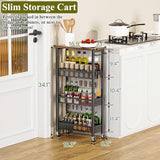 4-Tier Slim Rolling Storage Cart with Wood Top and Metal Frame, Narrow Mobile Organizer with Handle for Kitchen, Laundry Room, Bathroom or Other Tight Spaces