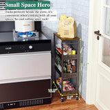 4-Tier Slim Rolling Storage Cart with Wood Top and Metal Frame, Narrow Mobile Organizer with Handle for Kitchen, Laundry Room, Bathroom or Other Tight Spaces