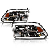 Alpha Owls 8710401 Crystal Headlights with Switchback Sequential LED Light Bar and Startup Light, Black and Amber, Fits 2009-2018 Dodge Ram 1500, 2500 and 3500 and 2019-2023 Classic Halogen Models
