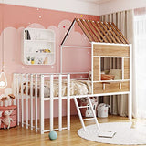 Harper & Bright Designs Twin Low Loft House Bed with Roof, Window, Guardrail and Ladder, Metal Kids Frame for Girls and Boys, White