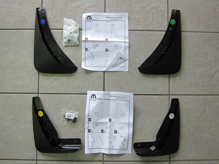 OEM Mopar Splash Guards for Dodge Challenger, Front and Rear Installation, Driver and Passenger Sides, Set of 4