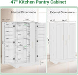 47-Inch Kitchen Pantry Cabinet with Drawer, Adjustable Shelves and White Finish for Home or Office Storage