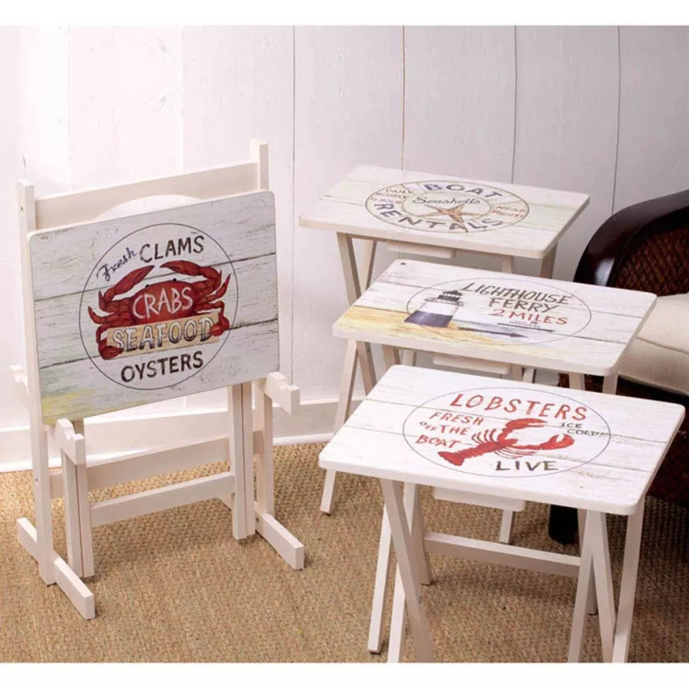 Nautical TV Tray Table Set with Stand, 4 Pieces