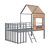 Harper & Bright Designs Twin Low Loft House Bed with Roof, Window, Guardrail and Ladder, Metal Kids Frame for Girls and Boys, White