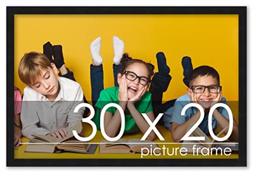40×20 Contemporary Black Wood Panoramic Picture Frame with UV Acrylic, Foam Board Backing, and Hanging Hardware