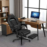 Goplus Reclining Massage Gaming Chair with Footrest, Adjustable Seat Height, Ergonomic High-Back PU Swivel Racing Chair for Computer or Office, White