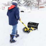 Outvita Wheeled Snow Plow Shovel with 29-Inch Wide by 18-Inch Long Blade, Adjustable Angle and Height, Padded Handle for Driveways and Pavement, Yellow