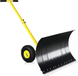 Outvita Wheeled Snow Plow Shovel with 29-Inch Wide by 18-Inch Long Blade, Adjustable Angle and Height, Padded Handle for Driveways and Pavement, Yellow