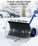 Outvita Wheeled Snow Plow Shovel with 29-Inch Wide by 18-Inch Long Blade, Adjustable Angle and Height, Padded Handle for Driveways and Pavement, Yellow