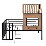 Harper & Bright Designs Twin Low Loft House Bed with Roof, Window, Guardrail and Ladder, Metal Kids Frame for Girls and Boys, White