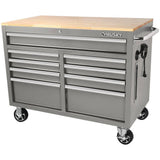 Husky 46 in. Mobile Tool Chest Workbench with 9 Drawers, 24.5 in. Deep Gloss Gray Cabinet and Hardwood Top