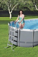 Bestway Power Steel 56655E Above-Ground Swimming Pool Set, 16ft x 10ft x 42in Oval Frame with 1000 GPH Filter Pump, Ladder, and Cover