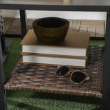 Outsunny 3-Piece Wicker Bistro Set with Rocking Chairs and Cushions, Dark Blue
