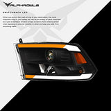 Alpha Owls 8710401 Crystal Headlights with Switchback Sequential LED Light Bar and Startup Light, Black and Amber, Fits 2009-2018 Dodge Ram 1500, 2500 and 3500 and 2019-2023 Classic Halogen Models