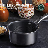 HexClad 1 Quart Hybrid Saucepan with Glass Lid, Nonstick Interior, Dishwasher & Oven Safe for Sauces, Soups, Stocks and Grains