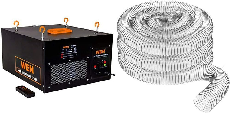 WEN 3410 Air Filtration System with 3-Speed Remote Control, 300/350/400 CFM, Plus FULTON 4 x 20 Ultra Flex Clear-Vue Heavy-Duty PVC Hose, Made in USA