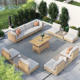 Grand patio 7-Piece Boho Wicker Conversation Set in Cream, Featuring a Sectional Sofa, Water-Resistant Thick Cushions, and Coffee Table