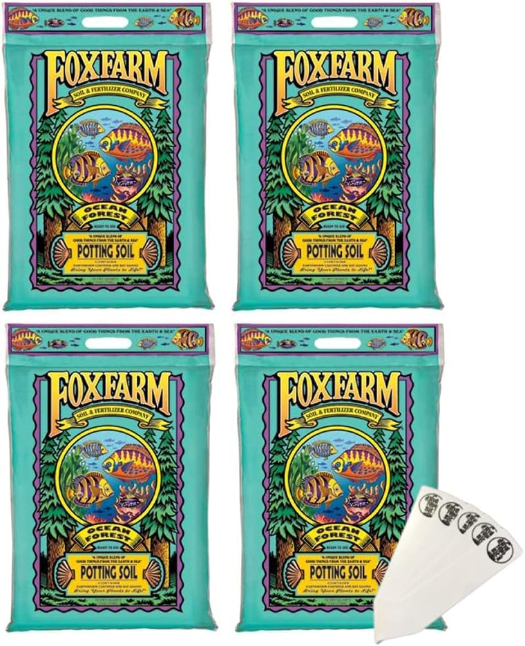 FoxFarm Ocean Forest Potting Soil Mix, 12 Quarts in a 4-Pack, for Indoor & Outdoor Gardens and Plants, with The Hydroponic City Stake