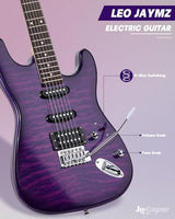 Leo Jaymz 39-Inch Full-Size ST-Style Electric Guitar Starter Kit with SSH Pickup, 5W Portable Amp, Tuner, Gig Bag, Strap and Accessories, Violet Ocean