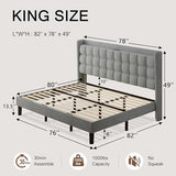 Dark Gray Queen Upholstered Platform Bed with Modern Wingback Storage Headboard, Charging Station and Solid Wood Slats, No Box Spring Required