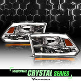 Alpha Owls 8710401 Crystal Headlights with Switchback Sequential LED Light Bar and Startup Light, Black and Amber, Fits 2009-2018 Dodge Ram 1500, 2500 and 3500 and 2019-2023 Classic Halogen Models