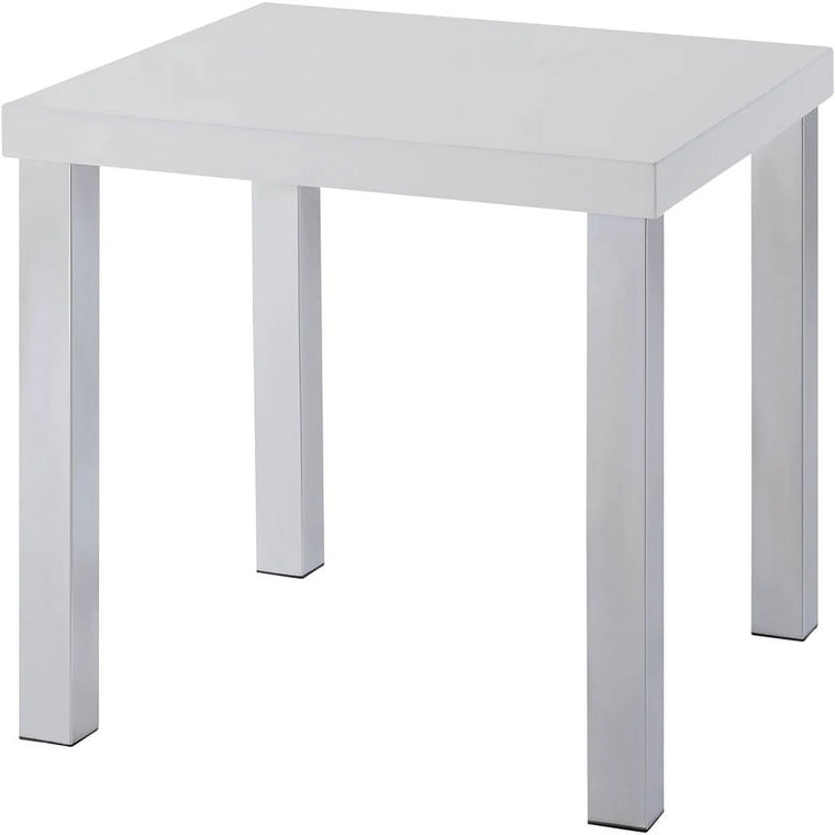 Bowery Hill Contemporary End Table, White High-Gloss Finish with Chrome Accents