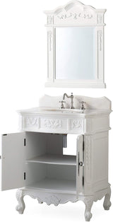 Ellenton 30.75-Inch Antique-Style Bathroom Vanity and Mirror Set, White, HF-080W-AW-BS-MIR