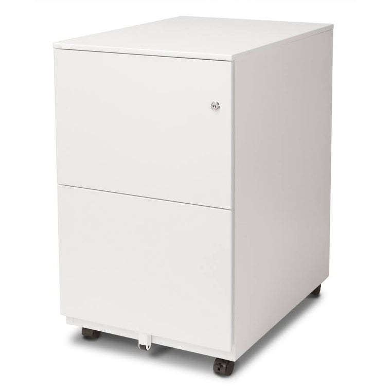 Aurora FC-102WT Modern Soho 2-Drawer Mobile File Cabinet, Fully Assembled Metal Storage with Lock and Key, White