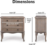 ClickDecor Thomas Antique Country-Style Dresser with 3 Drawers, Curved Legs and Black Ring Handles, Weathered Gray Wood Accent Furniture