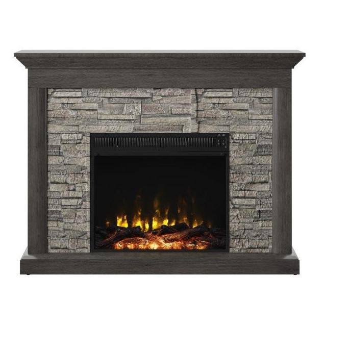 Gray Wall-Mount Electric Fireplace with Mantel by Twin Star Home