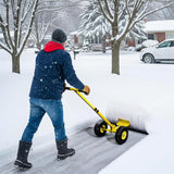 Outvita Wheeled Snow Plow Shovel with 29-Inch Wide by 18-Inch Long Blade, Adjustable Angle and Height, Padded Handle for Driveways and Pavement, Yellow