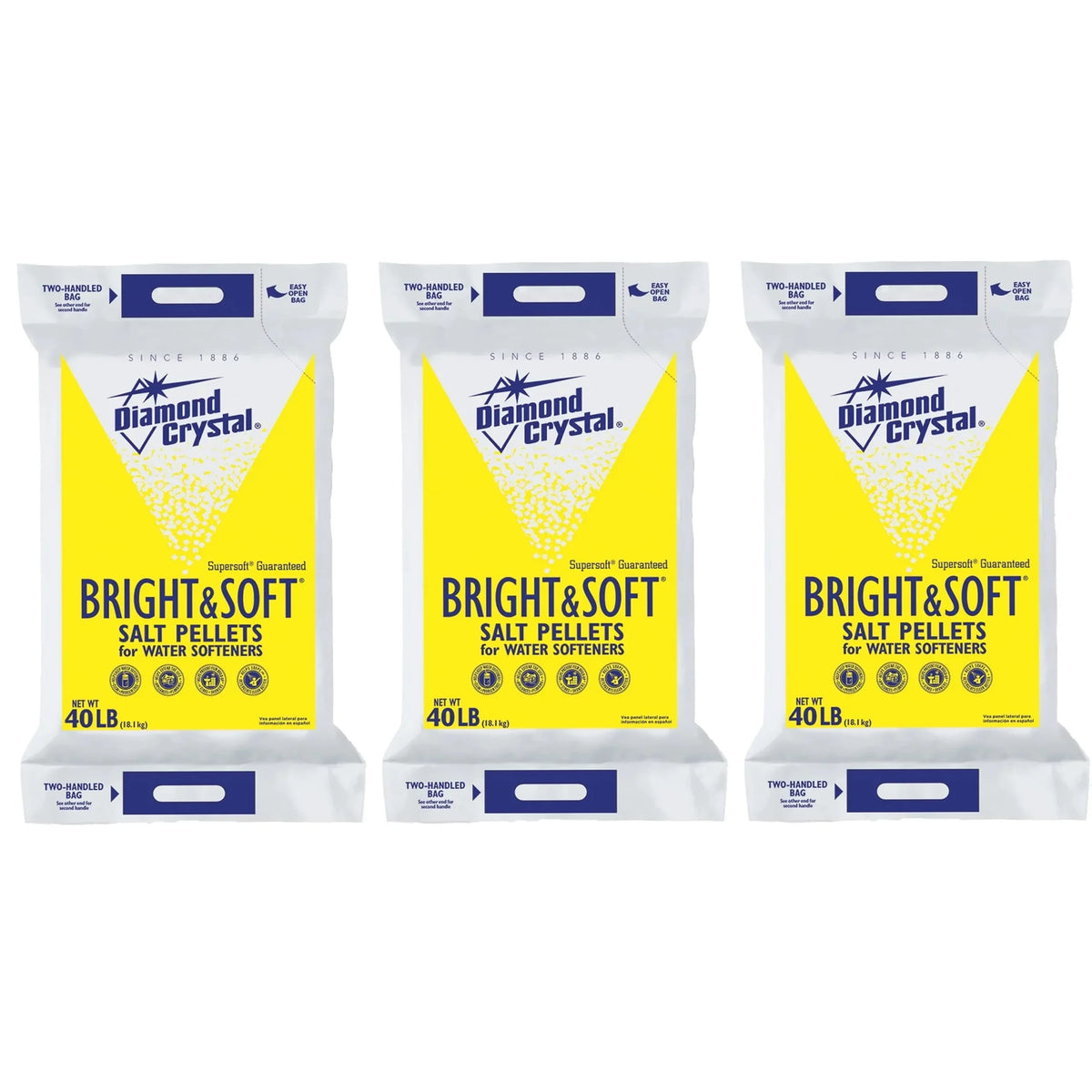 Bright & Soft Water Softener Salt Pellets by Diamond Crystal, 3-Pack of 40 lb. Bags