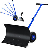 Outvita Wheeled Snow Plow Shovel with 29-Inch Wide by 18-Inch Long Blade, Adjustable Angle and Height, Padded Handle for Driveways and Pavement, Yellow