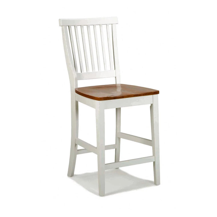 Homestyles Americana Traditional Wood Counter Stool with Antique White Finish and Oak Accents