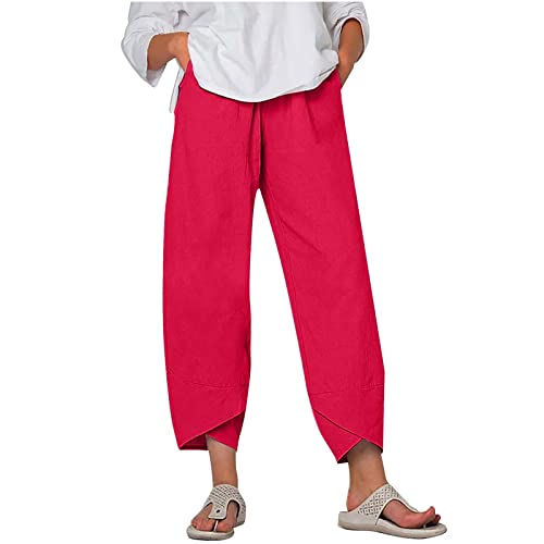 Womens Loose Wide-Leg Harem Pants in Cotton Linen, Solid-Color Summer Design with Pockets and Comfortable Sweatpant Styling