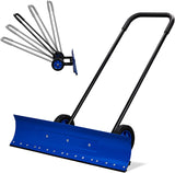 Outvita Wheeled Snow Plow Shovel with 29-Inch Wide by 18-Inch Long Blade, Adjustable Angle and Height, Padded Handle for Driveways and Pavement, Yellow