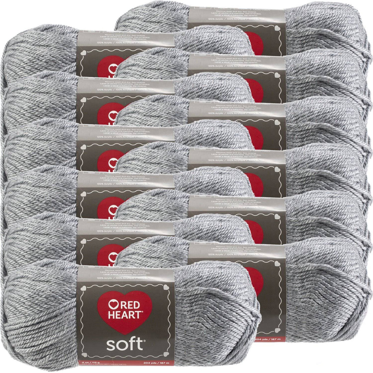 Red Heart Soft Yarn in Light Grey Heather, 12-Pack
