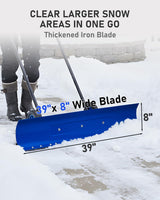 Outvita Wheeled Snow Plow Shovel with 29-Inch Wide by 18-Inch Long Blade, Adjustable Angle and Height, Padded Handle for Driveways and Pavement, Yellow