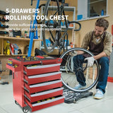 Rolling Metal Tool Chest with 5 Lockable Drawers, Mobile Garage Storage Cabinet on Wheels for Workshop, Warehouse or Repair Shop
