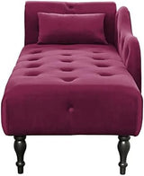 TJUNBOLIFE 60-Inch Grey Velvet Chaise Lounge with Tufted Upholstery, Rolled Arms, Nailhead Trim, and Pillow for Bedroom, Living Room, or Office