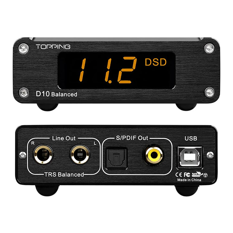 Topping D10 Balanced USB Digital-to-Analog Converter, ES9038Q2M XMOS XU208, PCM384KHz DSD256, TRS/XLR/Optical/Coax Outputs, Black