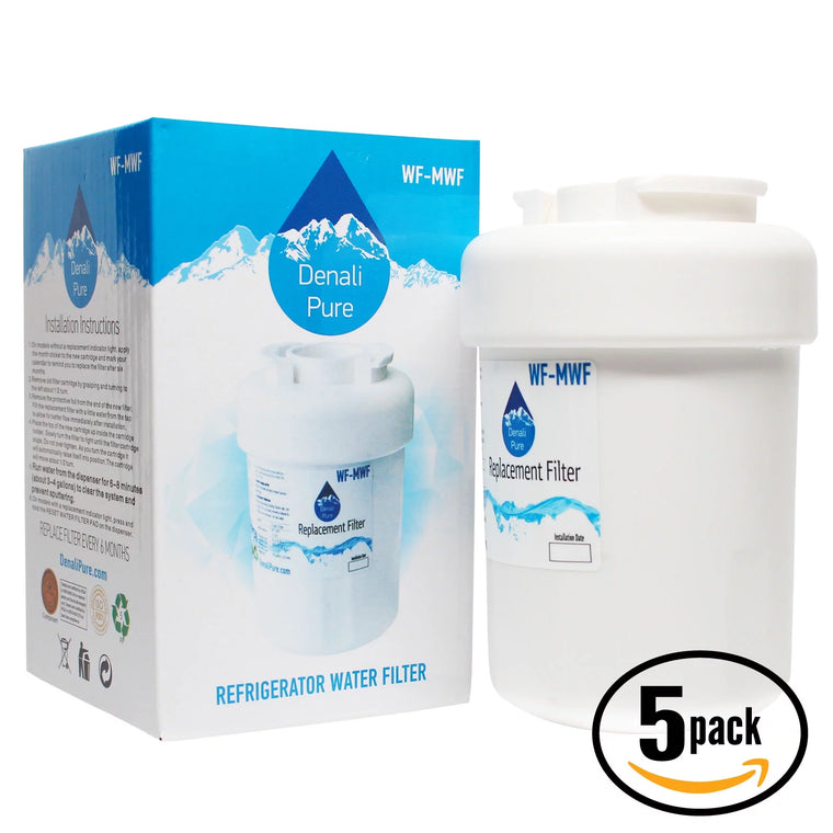 Denali Pure 5-Pack Refrigerator Water Filter Cartridges, Compatible with General Electric MWF and MWFP Fridge Filters, GSH22JFZBWW