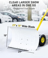 Outvita Wheeled Snow Plow Shovel with 29-Inch Wide by 18-Inch Long Blade, Adjustable Angle and Height, Padded Handle for Driveways and Pavement, Yellow