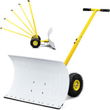 Outvita Wheeled Snow Plow Shovel with 29-Inch Wide by 18-Inch Long Blade, Adjustable Angle and Height, Padded Handle for Driveways and Pavement, Yellow
