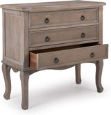 ClickDecor Thomas Antique Country-Style Dresser with 3 Drawers, Curved Legs and Black Ring Handles, Weathered Gray Wood Accent Furniture
