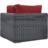 Modern Urban Outdoor Patio Corner Sofa Chair with Sunbrella Rattan Wicker Construction for Balcony or Garden, Red