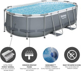 Bestway Power Steel 56655E Above-Ground Swimming Pool Set, 16ft x 10ft x 42in Oval Frame with 1000 GPH Filter Pump, Ladder, and Cover